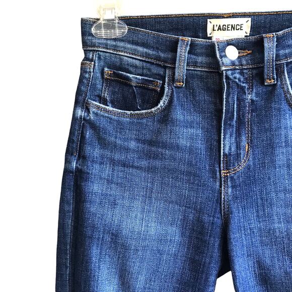 L’Agence Jordan Cropped Straight High Rise Denim Jeans Size 23 Vintage Destruct - Picture 10 of 16